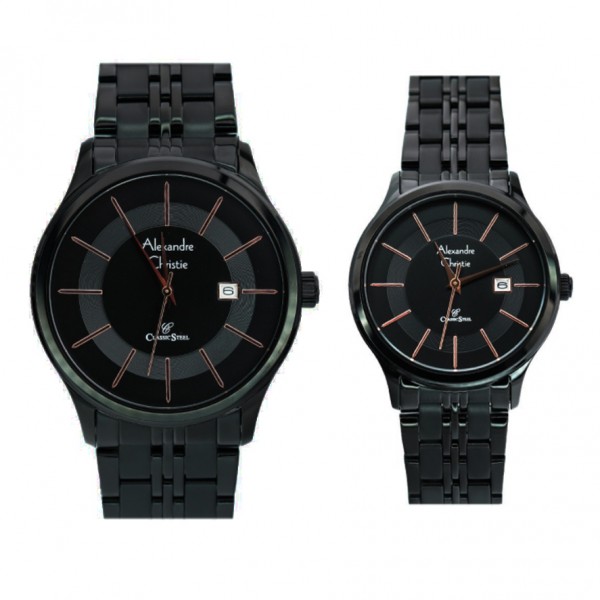 Alexandre Christie AC 8348 Full Black Rosegold Tick Couple